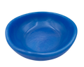 A bright blue resin bowl with a shallow, wide rim, shown from a top-down perspective on a solid white background.
