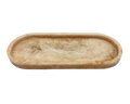 oval shallow resin tray with marbled beige and white patterns on a white background