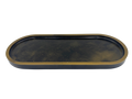 An oval-shaped tray with a dark black interior and a metallic bronze-gold rim, shown against a plain white background.