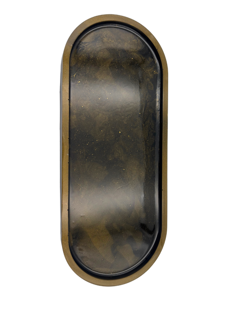 An oval-shaped tray with a dark black interior and a metallic bronze-gold rim, shown against a plain white background.
