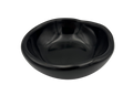 A small, glossy black resin bowl with an irregular, organic shape, shown from a top-down perspective on a solid white background.