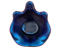 A small ghost-shaped resin bowl with a skull face, featuring a deep blue and purple iridescent glaze with subtle glitter, set against a plain white background.