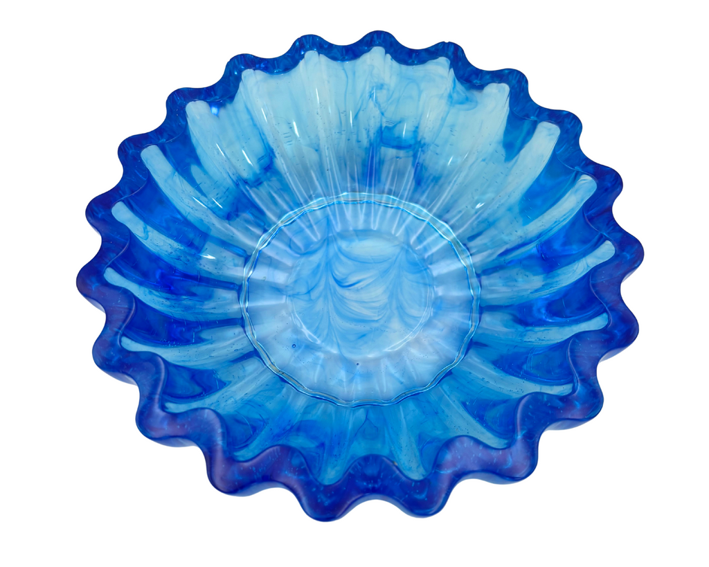 Blue Resin bowl with scalloped edges