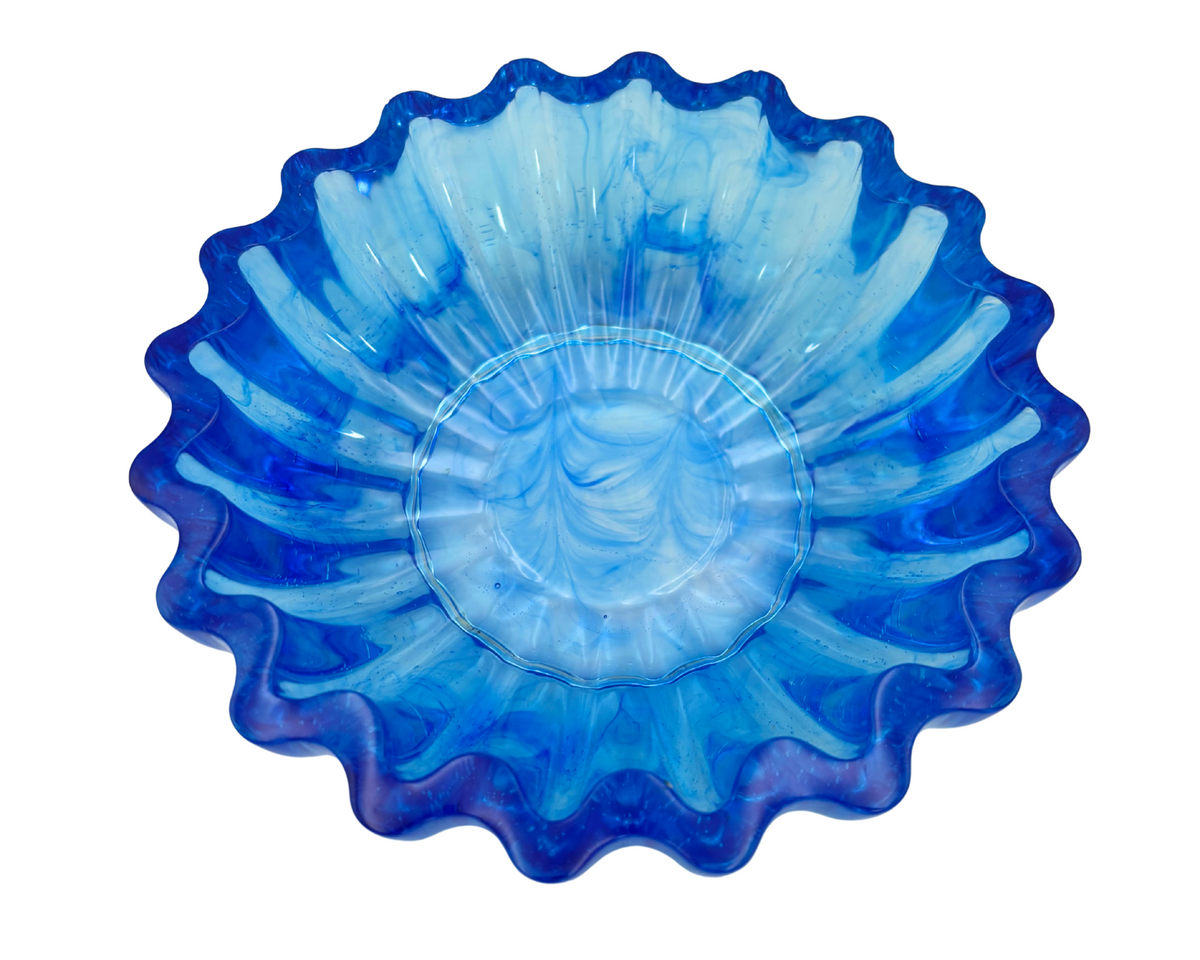 Blue Resin bowl with scalloped edges