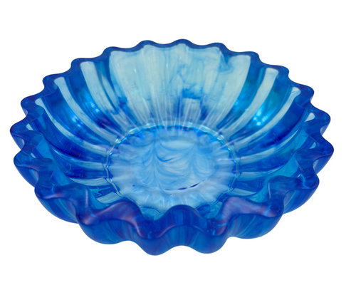 Blue Resin bowl with scalloped edges