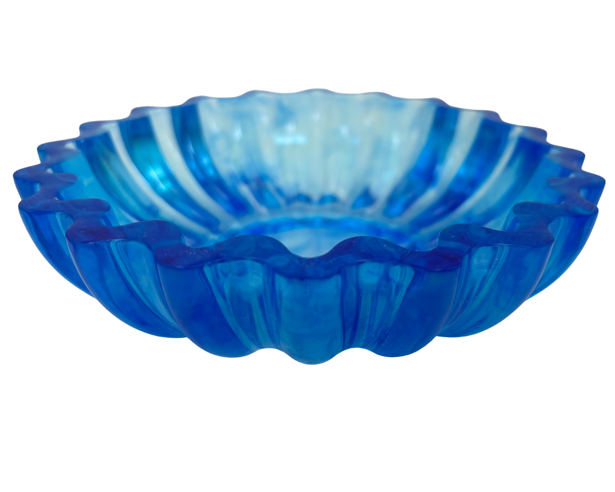 Blue Resin bowl with scalloped edges