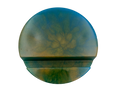 circular resin phone holder with blue, green, and gold swirls on white background
