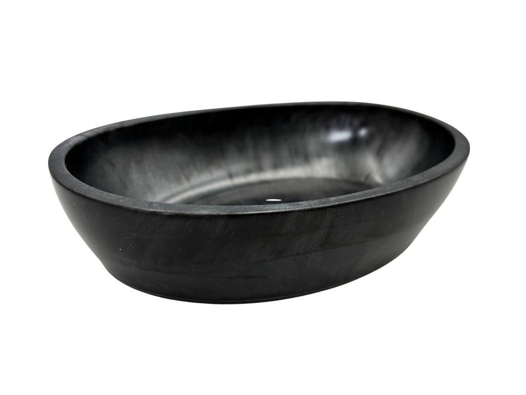 Black and gray oval resin dish