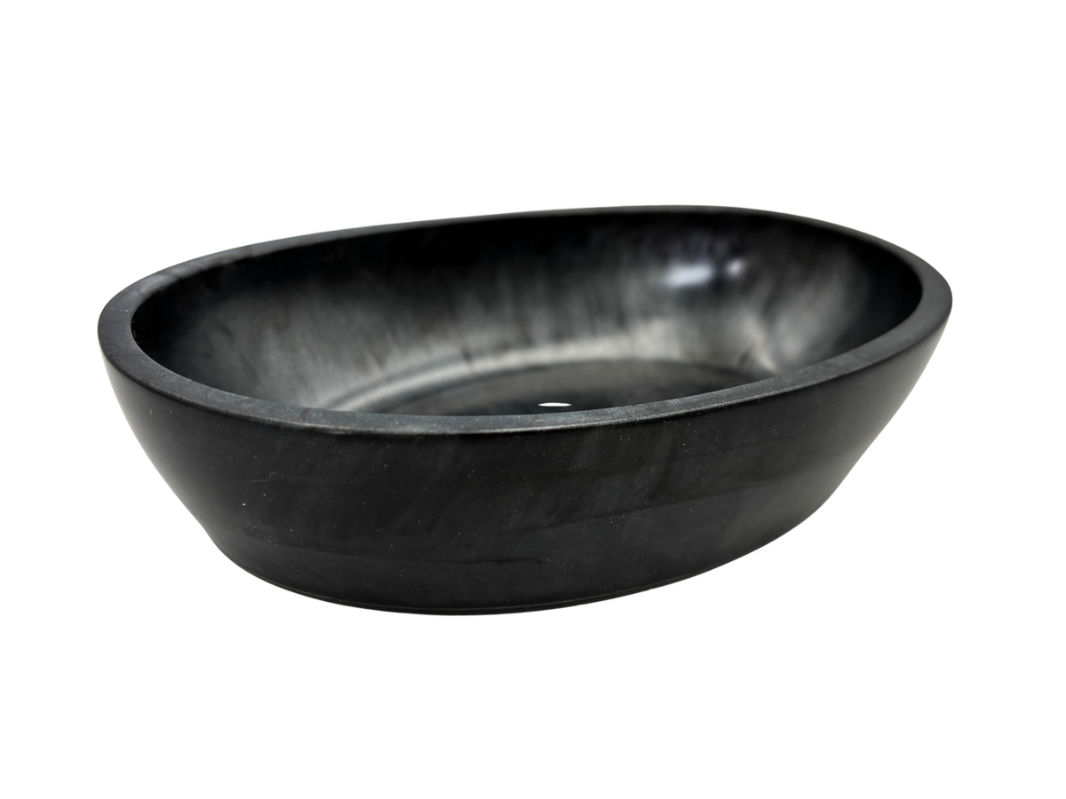 Black and gray oval resin dish