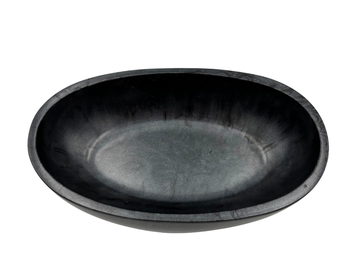 Black and gray oval resin dish