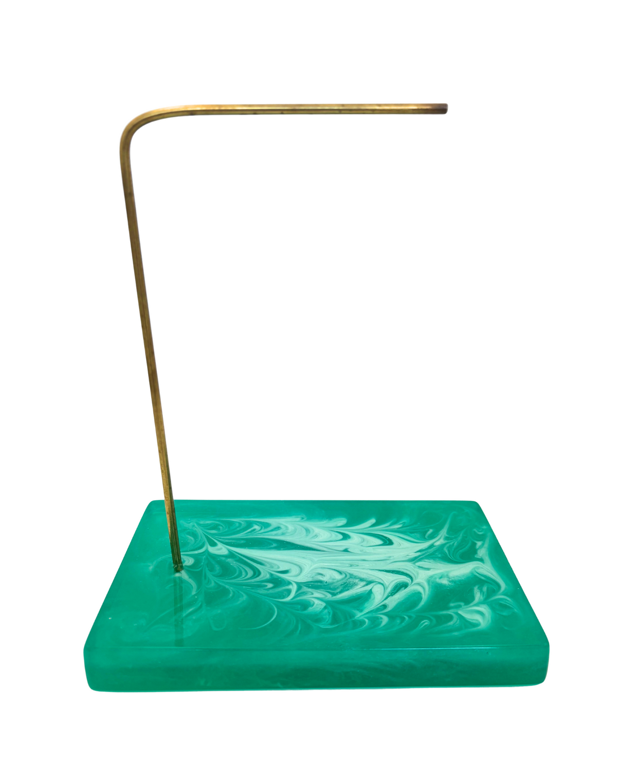 Green resin base glasses holder with a brass rod