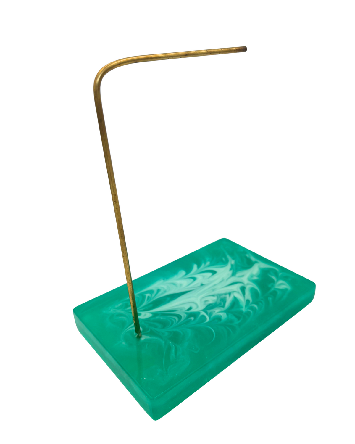 Green resin base glasses holder with a brass rod