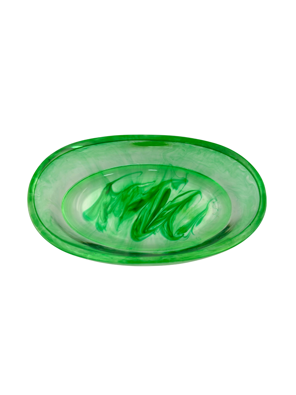 Oval resin tray with green swirls