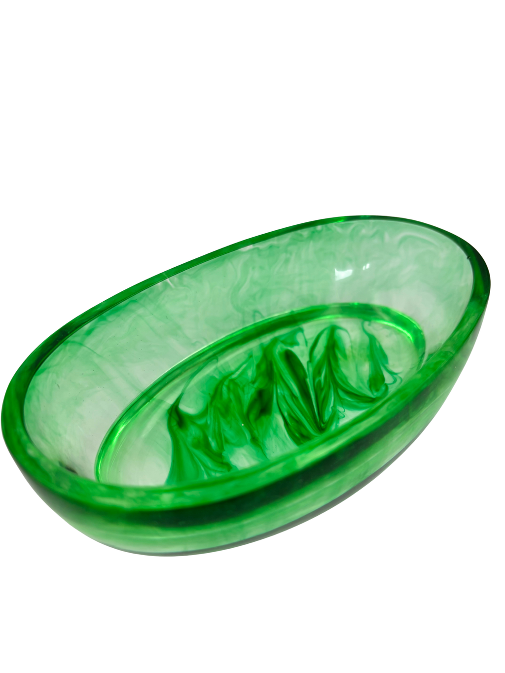 Oval resin tray with green swirls