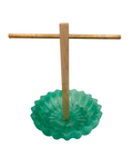 Green resin tray with wooden and brass jewelry holder
