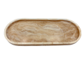 An oval resin tray with a marbled beige pattern , shown from a top-down perspective on a white background