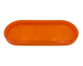 An orange translucent resin tray with a rounded rectangular shape and raised rim, shown against a plain white background.