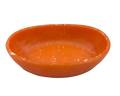 An orange resin bowl with a shallow depth, shown from a top-down perspective on a solid white background.