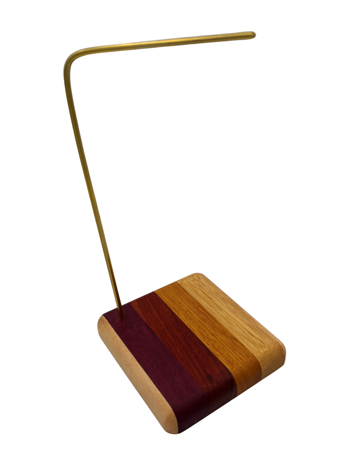 Glasses holder with wooden base and brass dowel