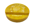 yellow circular resin phone stand on a white background
